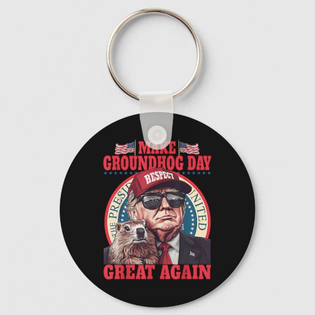 Funny Groundhog Make Groundhog Day Great Again  Keychain (Front)