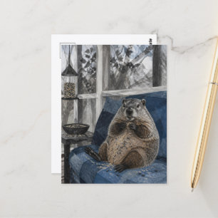 Funny Groundhog on the Couch Postcard