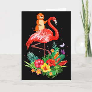 Funny Groundhog Riding Flamingo Flowers Wild Anima Card