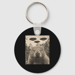 Funny Groundhog Selfie With Ufos Weird Groundhog Keychain