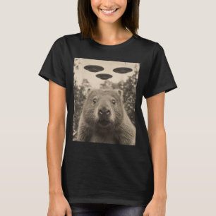 Funny Groundhog Selfie With Ufos Weird Groundhog T-Shirt