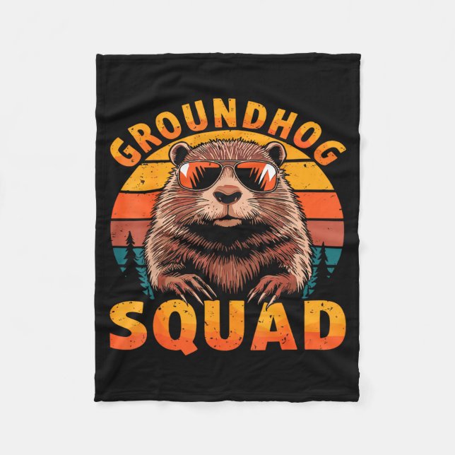 Funny Groundhog Squad Happy Groundhog Day 2025  Fleece Blanket (Front)