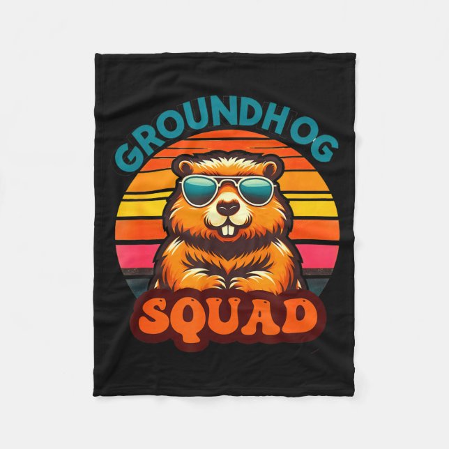 Funny Groundhog Squad Happy Groundhog Day 2025 Men Fleece Blanket (Front)