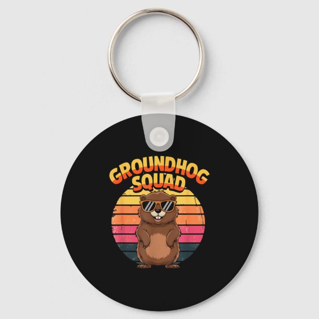 Funny Groundhog Squad Happy Groundhog Day 2025 Men Keychain (Front)
