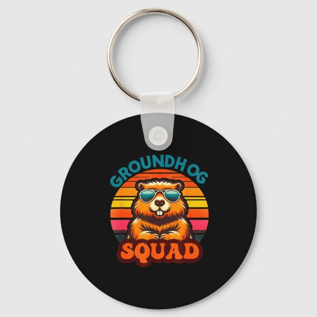 Funny Groundhog Squad Happy Groundhog Day 2025 Men Keychain (Front)