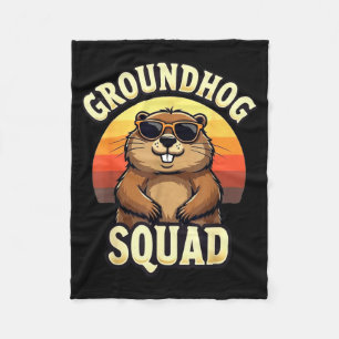 Funny Groundhog Squad Happy Groundhog Day Celebrat Fleece Blanket