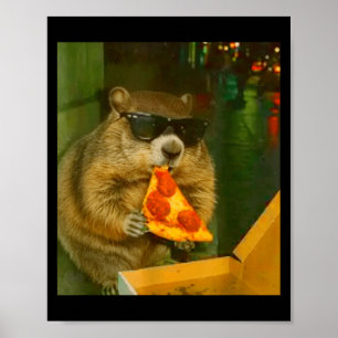 Funny Groundhog Woodchuck Eating Pizza Rodent Meme Poster