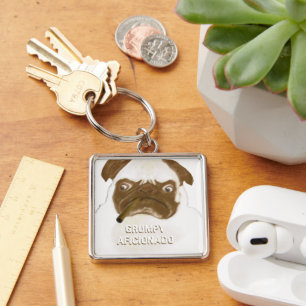 Funny Grumpy AFICIONADO Puggy Cigar Keychain