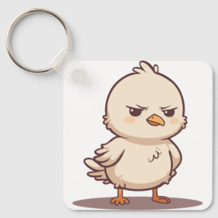 Funny Grumpy Baby Bird Kawaii Cartoon Keychain