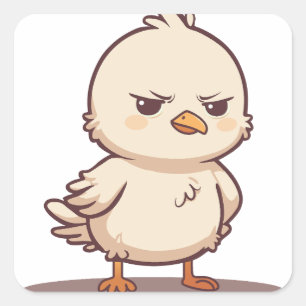 Funny Grumpy Baby Bird Kawaii Cartoon Square Sticker