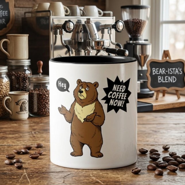 Funny Grumpy Bear Need Coffee Two-Tone Coffee Mug (Creator Uploaded)