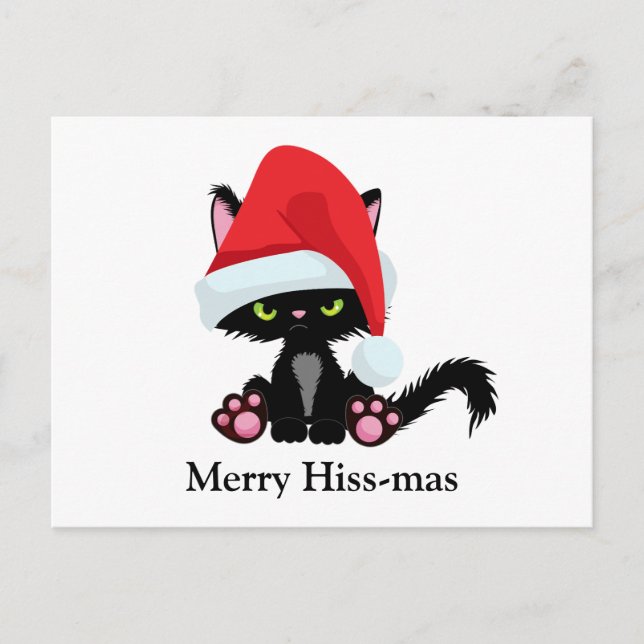 Funny Grumpy Black Cat Christmas Postcard (Front)
