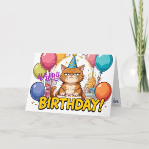 Funny Grumpy Cat Birthday Card – Cartoon Party Hum