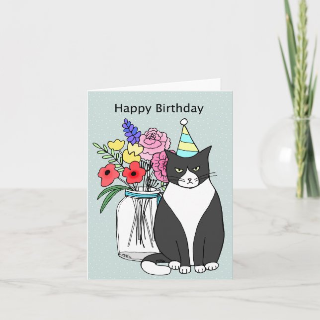 Funny Grumpy Cat Black and white Cat birthday Card (Front)