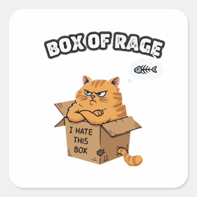 Funny Grumpy Cat | Box of Rage | I Hate This Box Square Sticker (Front)