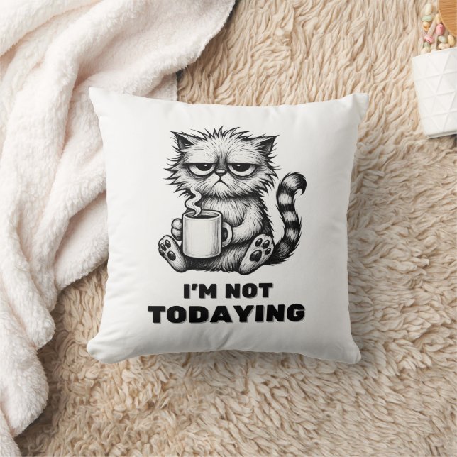 Funny Grumpy Cat Coffee Cat Lovers Accent Throw Pillow (Blanket)