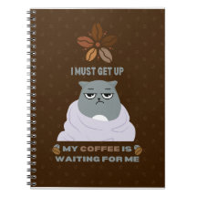 Funny Grumpy Cat Coffee Lover on Brown Background