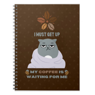 Funny Grumpy Cat Coffee Lover on Brown Background Notebook