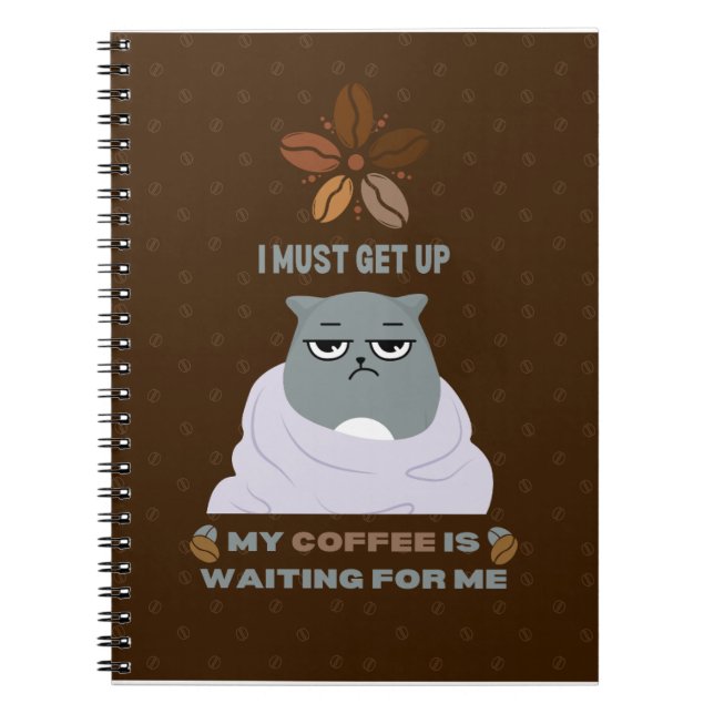 Funny Grumpy Cat Coffee Lover on Brown Background  Notebook (Front)