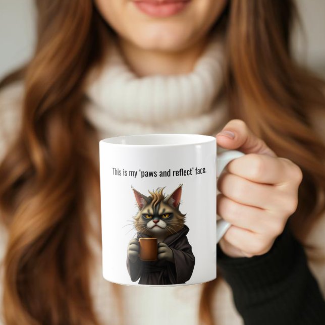 Funny Grumpy cat in a Robe and Coffee Coffee Mug (Funny Cat Mug-Grumpy cat-Cat in a Robe and Coffee-Brown Cat Coffee Mug )