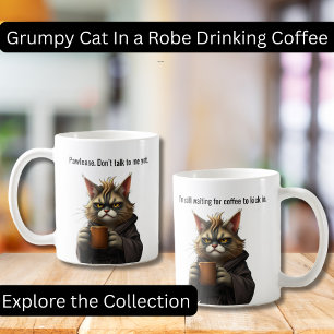 Funny Grumpy cat in a Robe and Coffee Mug