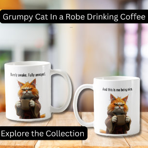 Funny Grumpy cat in a Robe and Coffee Orange Cat Mug