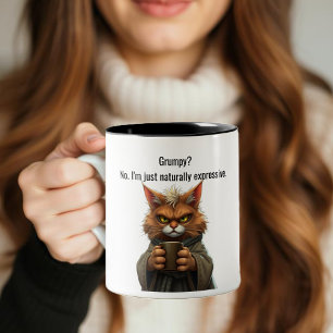Funny Grumpy cat in a Robe and Coffee Two-Tone Coffee Mug
