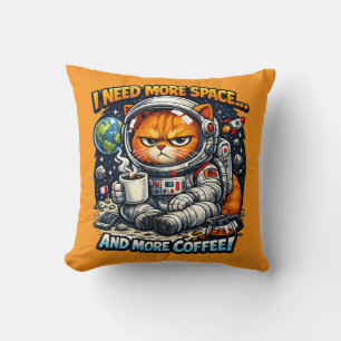 Funny Grumpy Cat, Need More Space And More Coffee Throw Pillow