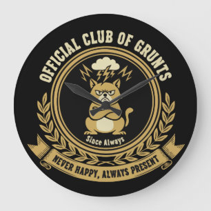 Funny Grumpy Cat Official Club of Grunts Sarcas Large Clock