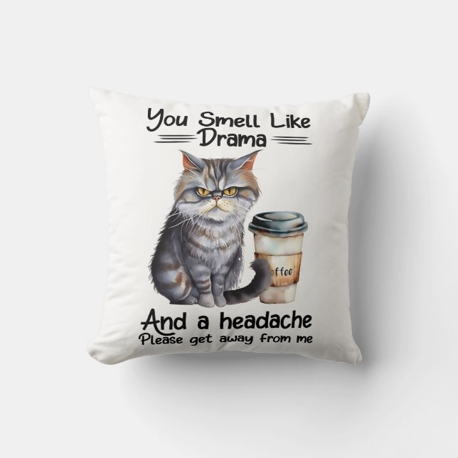 Funny Grumpy Cat Saying Throw Pillow (Front)