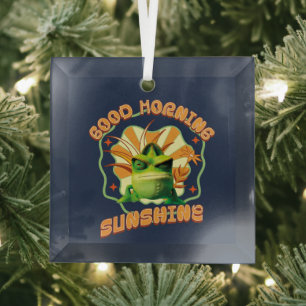 Funny Grumpy Chameleon Morning Humour Glass Ornament