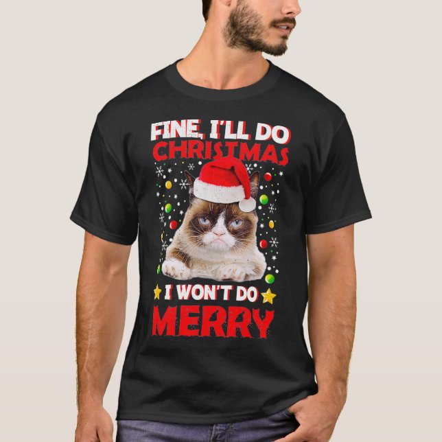 Funny Grumpy Christmas Cat Pun Joke1  T-Shirt (Front)