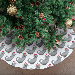 Funny Grumpy Christmas Grey Cat Holiday Humour Brushed Polyester Tree Skirt