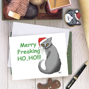 Funny Grumpy Christmas Grey Cat Holiday Humour Card