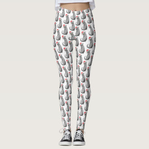 Funny Grumpy Christmas Grey Cat Holiday Humour Leggings
