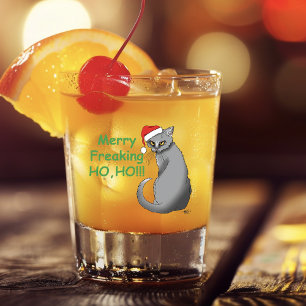 Funny Grumpy Christmas Grey Cat Holiday Humour Shot Glass