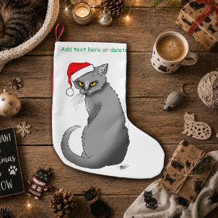 Funny Grumpy Christmas Grey Cat Holiday Humour Small Christmas Stocking