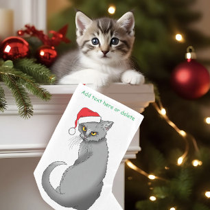 Funny Grumpy Christmas Grey Cat Holiday Humour Small Christmas Stocking