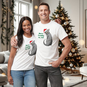 Funny Grumpy Christmas Grey Cat Holiday Humour T-Shirt