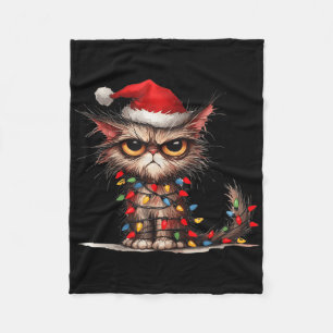 Funny Grumpy Christmas Kitten Cats Cat Mom Cat Dad Fleece Blanket