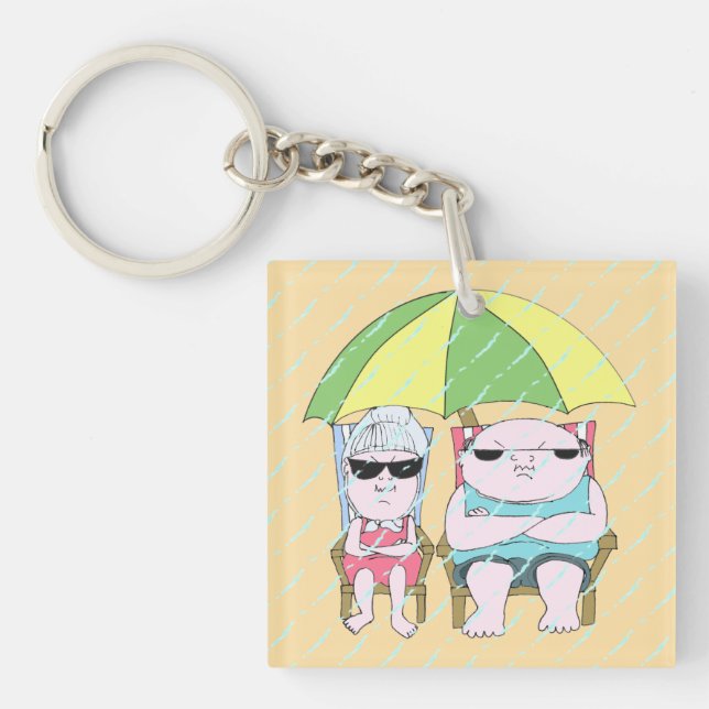 Funny Grumpy Couple at the Beach Keychain (Front)