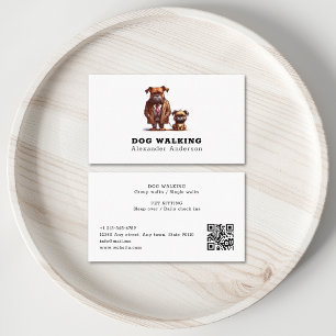 Funny Grumpy Dog Walking Pet Sitting QR Code Business Card