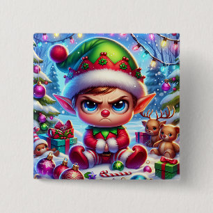 Funny Grumpy Elf Christmas 2 Inch Square Button