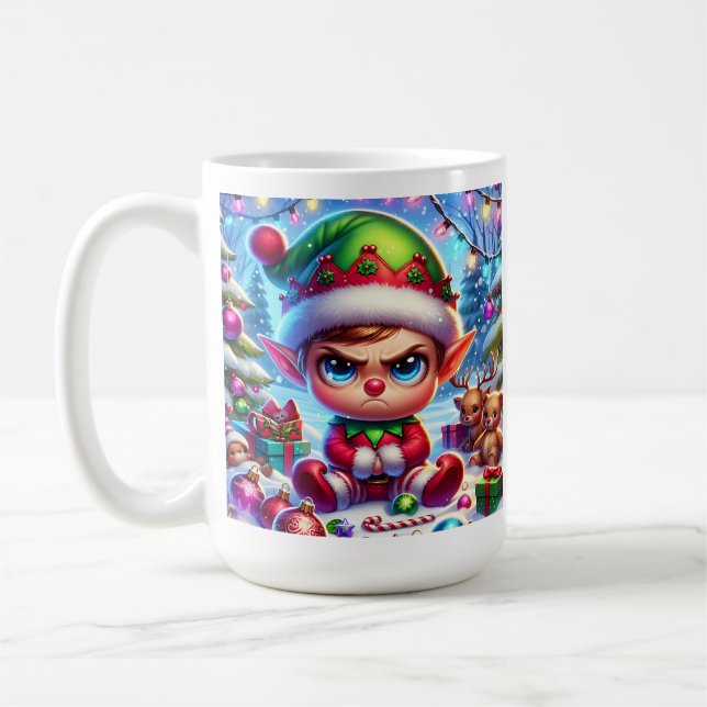Funny Grumpy Elf Christmas Coffee Mug (Left)