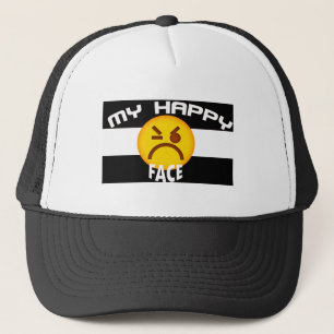 Funny Grumpy Emoji Trucker Hat   My Happy Face Cap