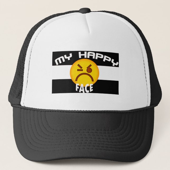 Funny Grumpy Emoji Trucker Hat | My Happy Face Cap (Front)