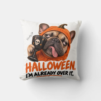 Funny Grumpy French Bulldog Halloween Costume Throw Pillow