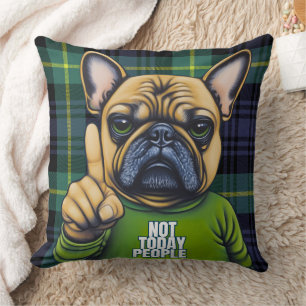 Funny Grumpy French Bulldog Plaid Not Today Throw Pillow