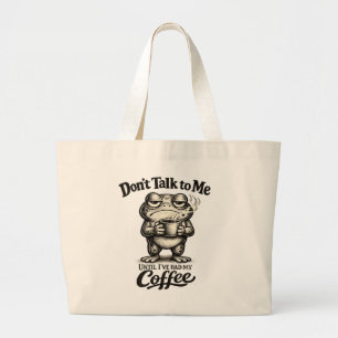 Funny Grumpy Frog Drinking Coffee Large Tote Bag