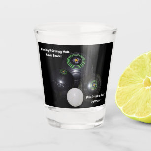 Funny Grumpy Male Lawn Bowler, Shot Glass